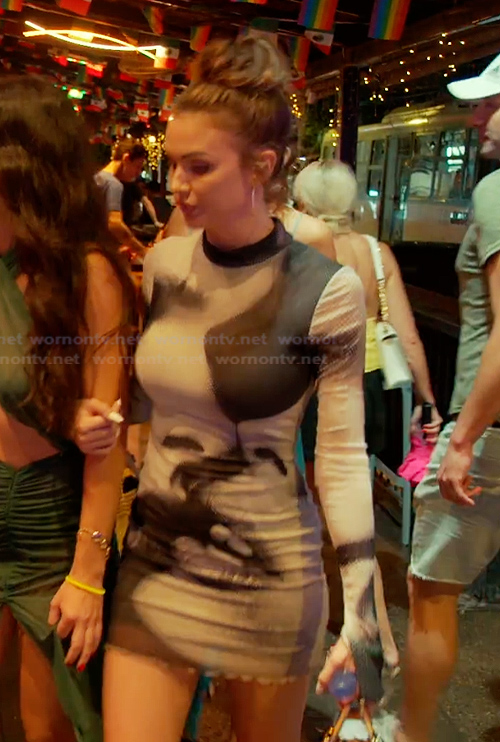 Nia's face print mesh mini dress on The Valley