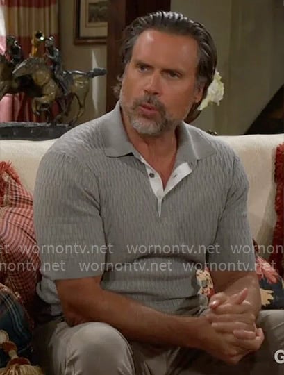 Nick's grey woven knit polo oshirt on The Young and the Restless