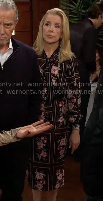 Nikki's black and pink floral blouse on The Young and the Restless