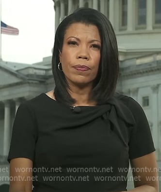 Nikole Killion's black tie neck jumpsuit on CBS Evening News