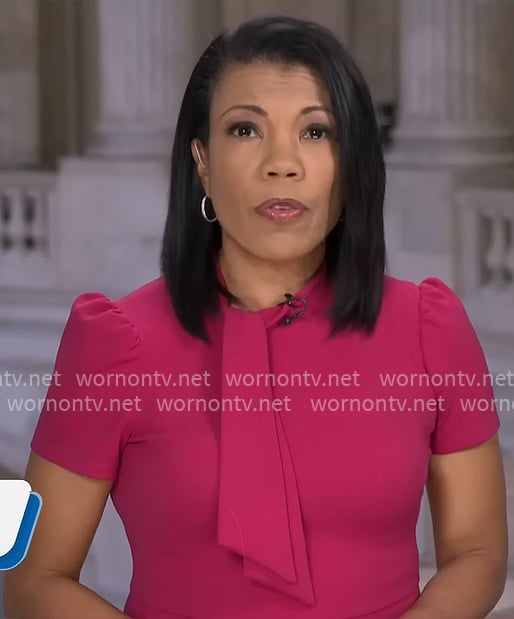 Nikole Killion's pink tie-neck dress on CBS Mornings