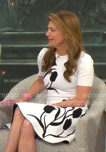 Norah O'Donnel's white dress with black flowers on CBS Mornings