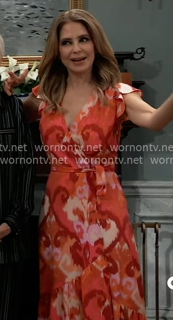 Olivia's coral printed wrap dress on General Hospital