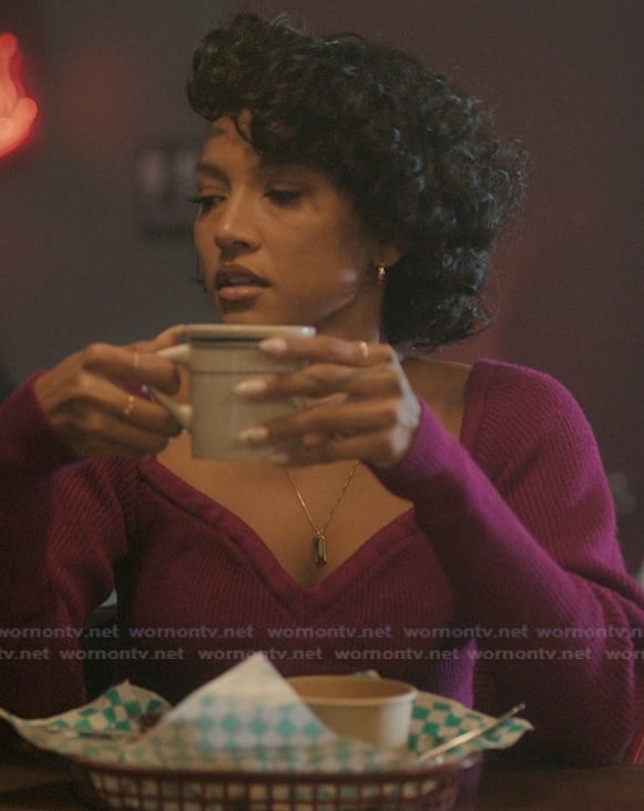 Pink sweetheart sweater on The Chi