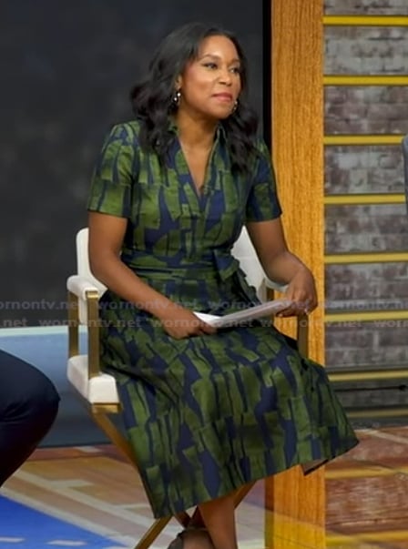 Rachel's green jacqaurd tie waist dress on Good Morning America