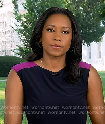Rachel's navy and pink colorblock dress on Good Morning America