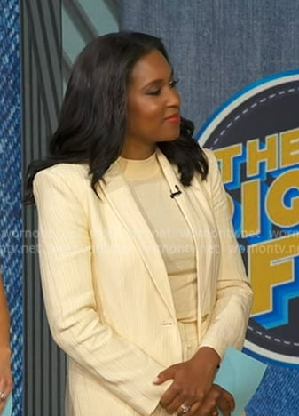 Rachel's yellow ribbed blazer and pants on Good Morning America