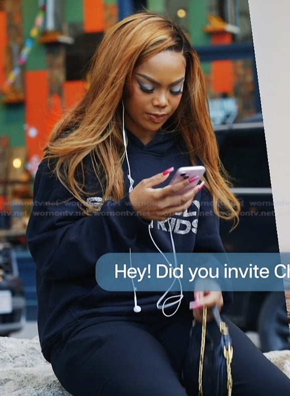 Riley's black embellished sweater on Next Gen NYC