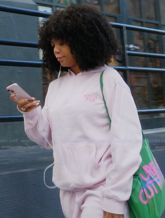 Riley's pink hoodie on Next Gen NYC