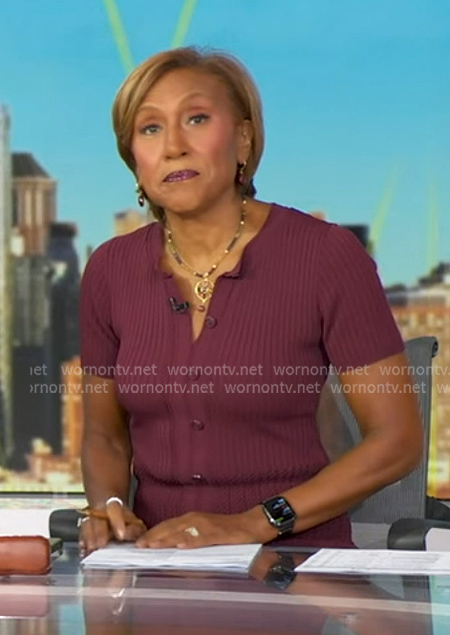 Robin's burgundy ribbed dress on Good Morning America