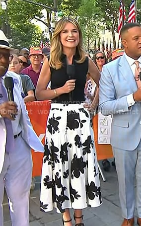 Savannah’s black sleeveless top and white floral skirt on Today