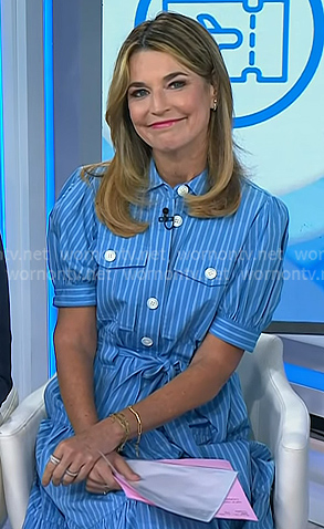 Savannah's blue striped puff sleeve shirtdress on Today