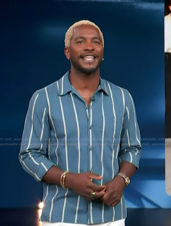 Scott's blue striped shirt on Access Hollywood