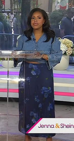 Sheinelle's chambray twisted shirt and floral skirt on Today