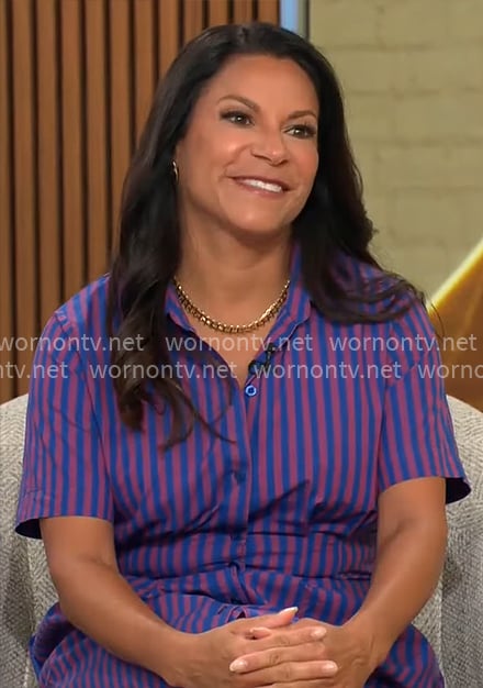 Sheryl Ziegler blue striped shirtdress on CBS Mornings
