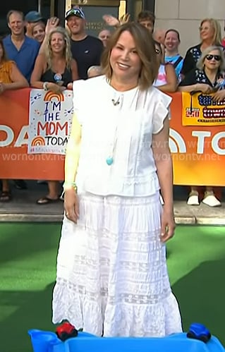 Stephanie Oppenheim's white ruffle blouse and skirt on Today