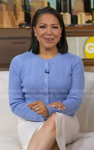 Stephanie's blue pointelle cardigan on Good Morning America