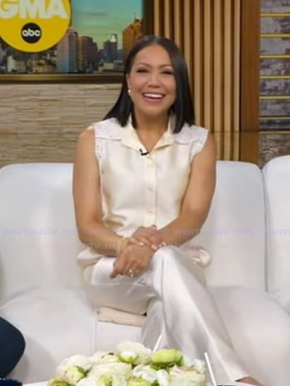 Stephanie's ivory lace trim top on Good Morning America