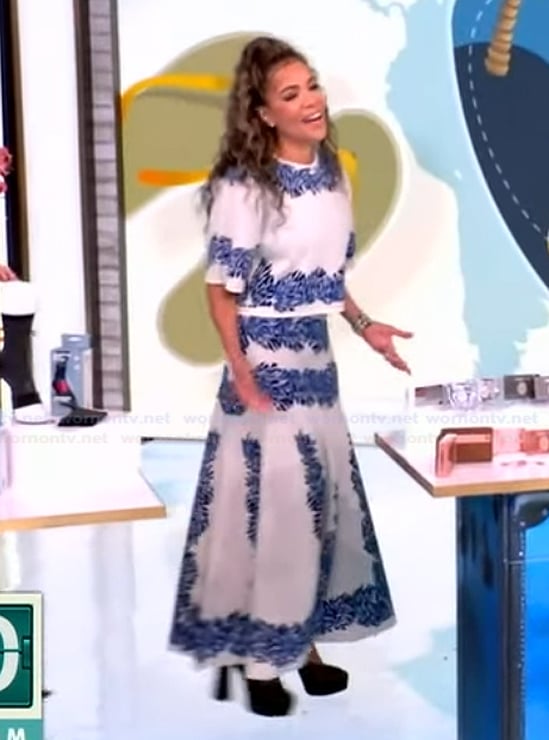 Sunny's white floral print top and skirt on The View