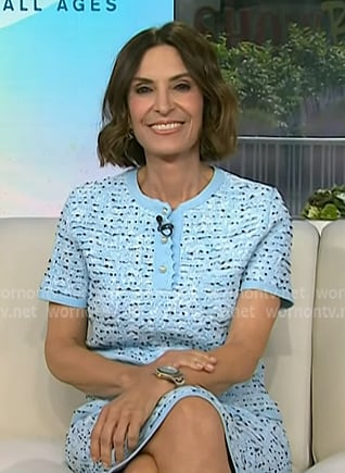 Suzy Welch's blue short sleeve knitted top and skirt on Today