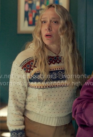 Tatum's fair isle hooded sweater on The Five Star Weekend