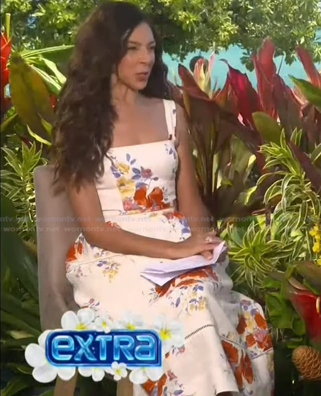 Terri's white floral square neck dress on Extra