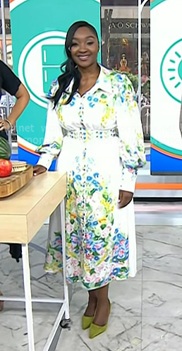 Valerie Agyeman's white floral belted shirtdress on Today