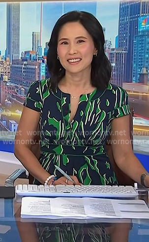 Vicky's green and navy printed dress on NBC News Daily