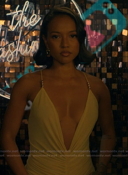 Yellow plunging dress on The Chi