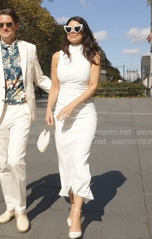 Yvonne's white dress and pumps on In The City