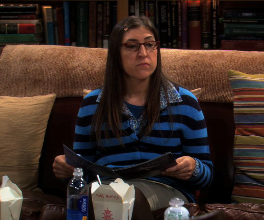 Amy’s blue striped sweater on The Big Bang Theory