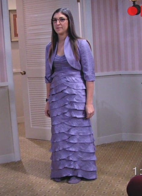 Amy’s purple gown tried on at the store  on The Big Bang Theory
