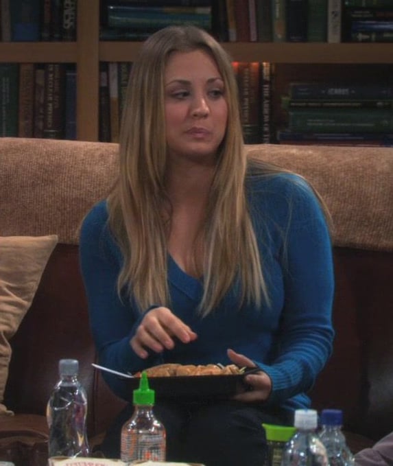 Penny’s teal blue sweater on The Big Bang Theory