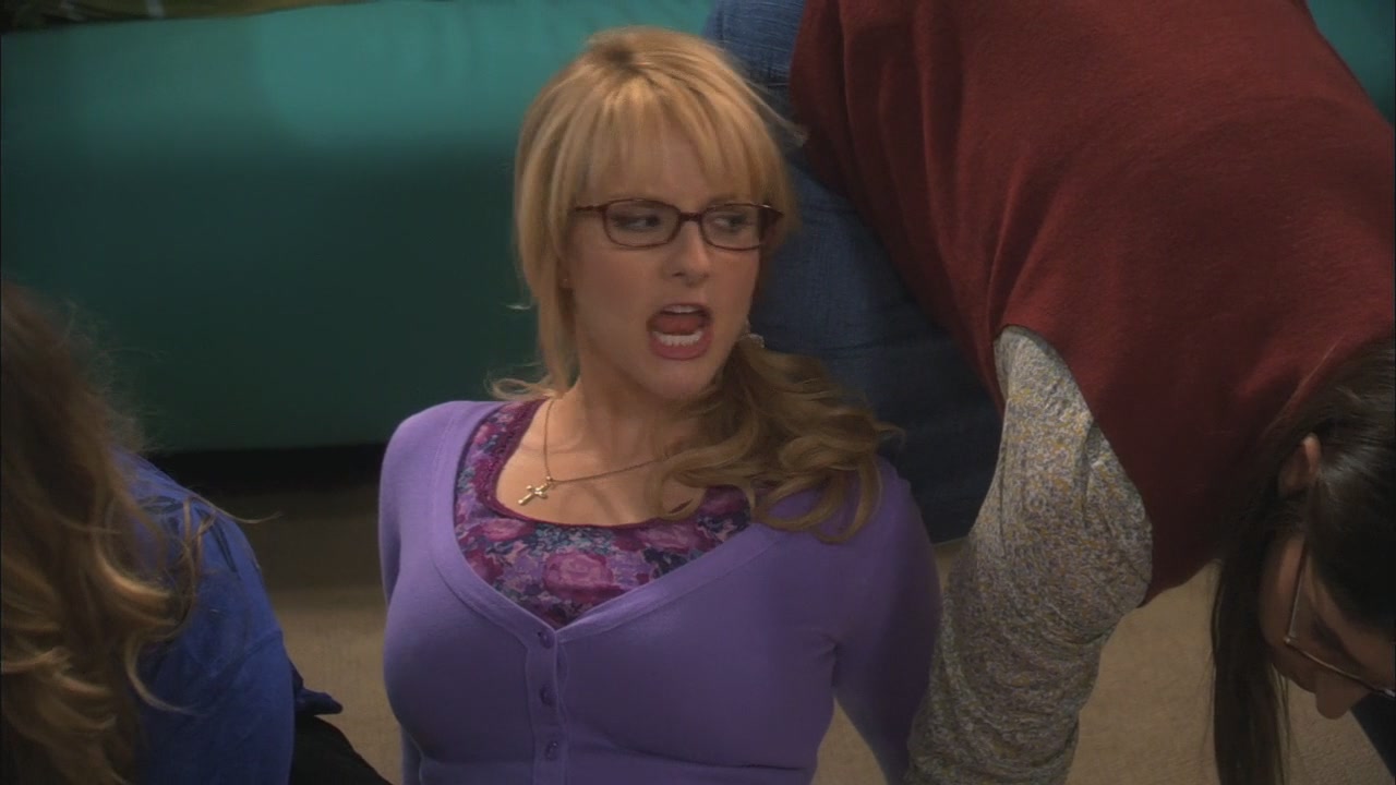 Bernadette’s purple top and cardigan while playing twister on The Big Bang Theory