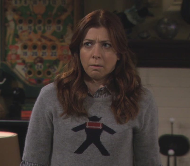 Lily’s grey sweater with character print on How I met your mother