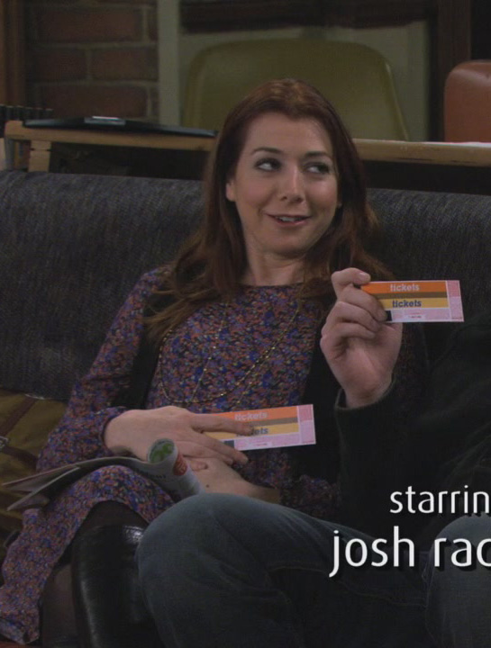 Lily’s floral dress with black vest and boots on How I met your mother