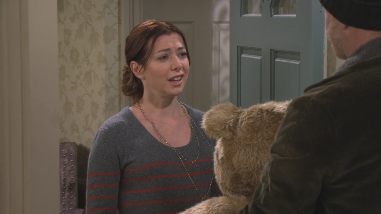 Lily’s grey sweater dress with orange stripes on How I met your mother