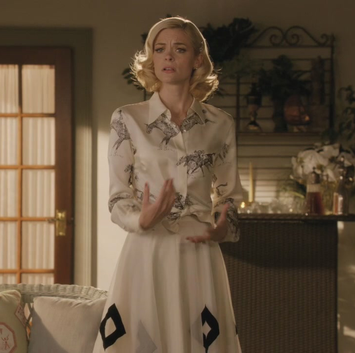 Lemon’s white horse print blouse and diamond print skirt on Hart of Dixie
