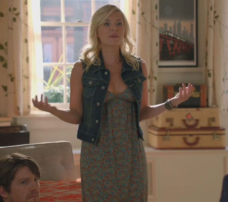 Alex’s floral maxi dress with denim vest on Happy Endings
