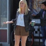 Alex’s plaid shirt and brown shorts on Happy Endings