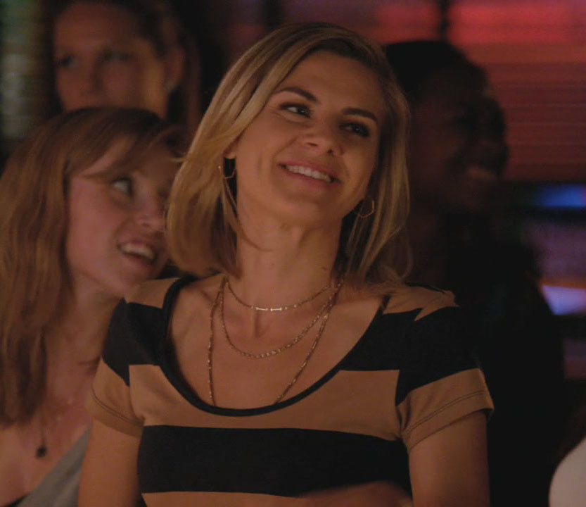 Jane’s brown and black striped top on Happy Endings