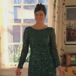 Penny’s green glittery longsleeve dress on Happy Endings
