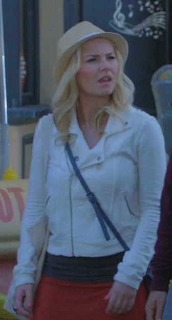 Alex’s white jacket, red skirt and hat on Happy Endings