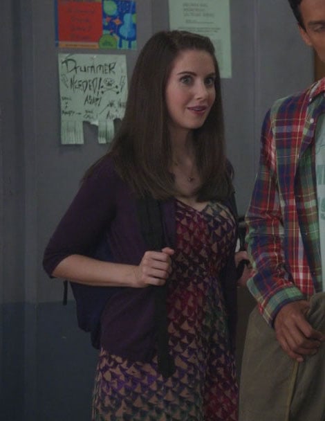 Annie’s purple patterned dress with cardigan on Commnity