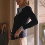 Jane’s navy blue sweater with beige pocket mini skirt on Happy Endings