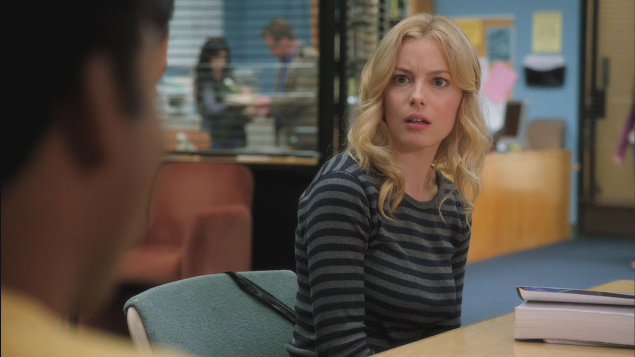 Britta’s grey and black stripe longsleeve top on Community