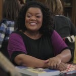 Shirley’s purple/black colorblock blouse on Community