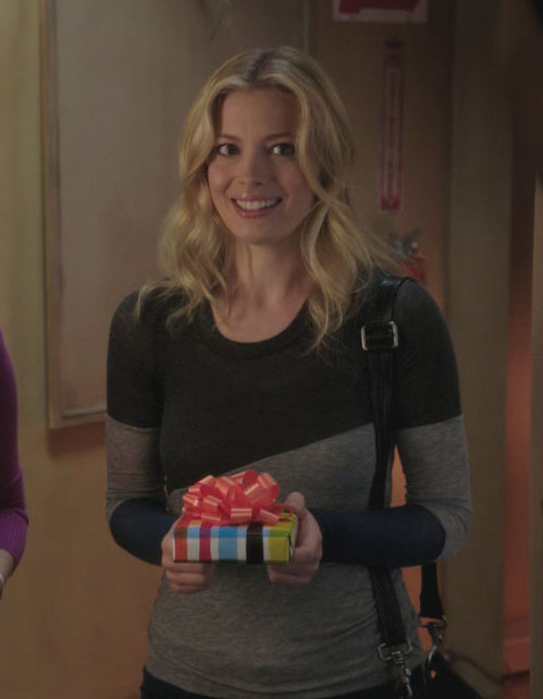 Britta’s grey diagonal block sweater