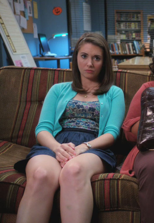 Annie’s turquoise cardigan and floral top on Community