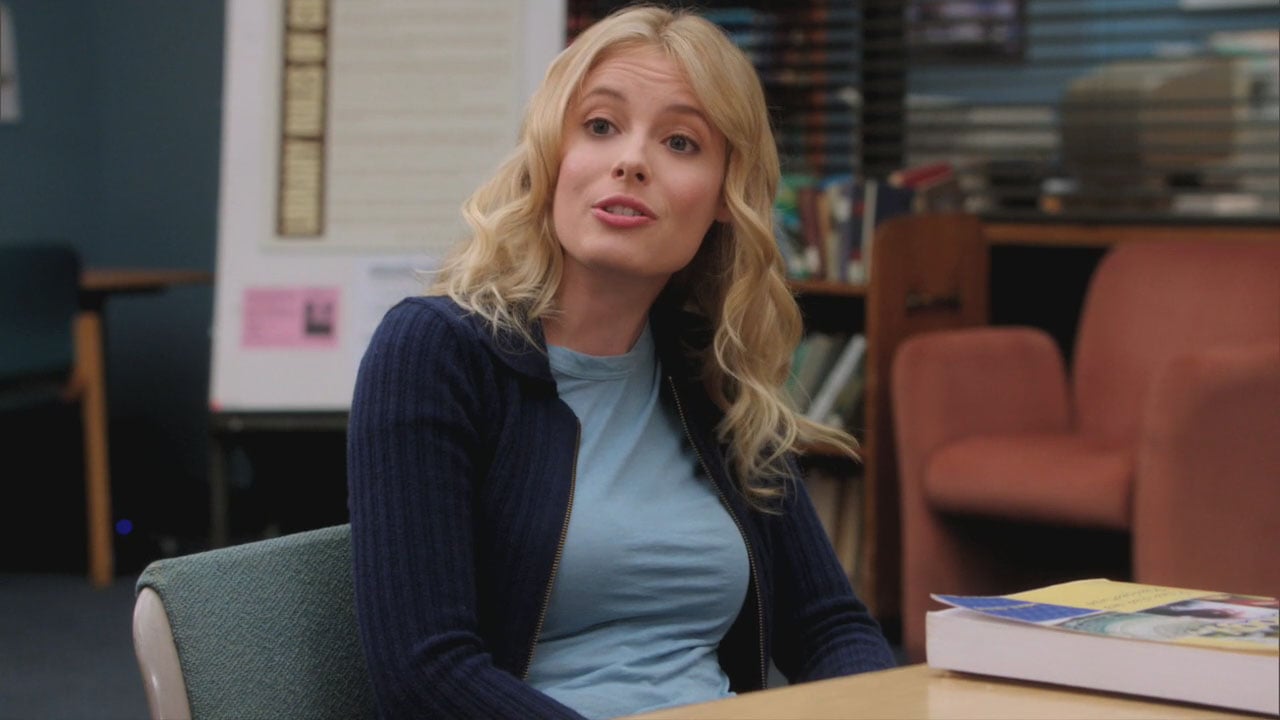 Britta’s navy ribbed sweater on Community